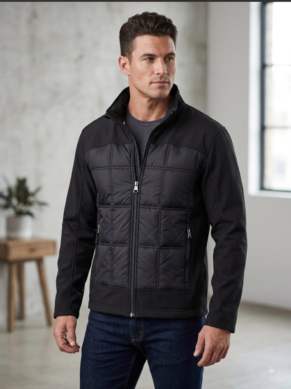 Guess Y2K 2012 Hybrid Quilted Puffer Full Zip Black Jacket Perfect Condition XL